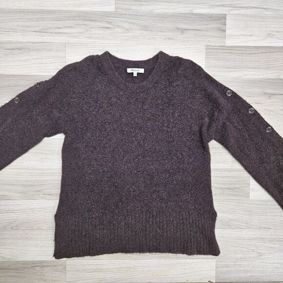 MADEWELL Womens Brown Button Sleeve Alpaca Wool Pullover Sweater Small - Picture 1 of 6